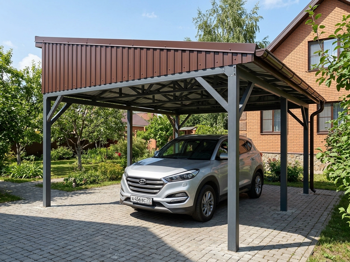 Навес для автомобиля из профнастила