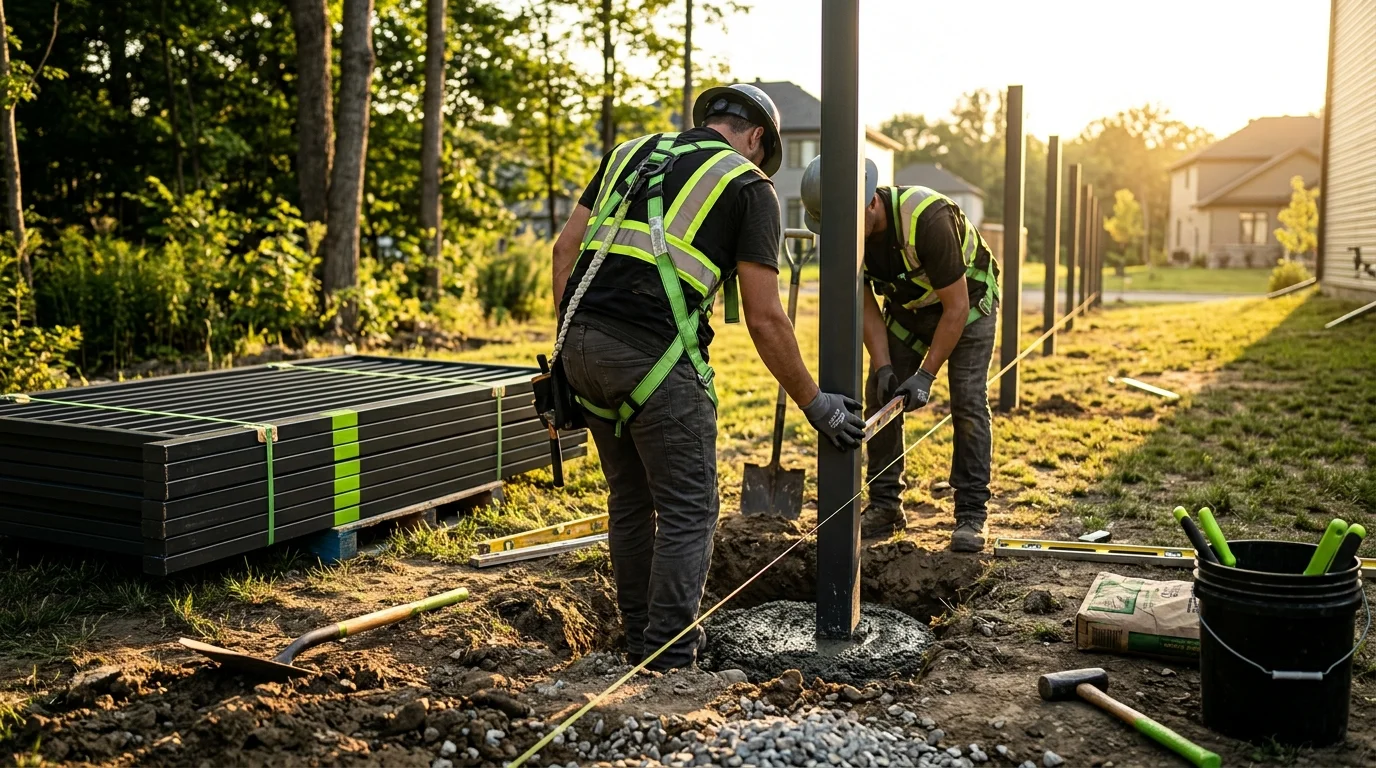 Монтаж столбов — бетонирование